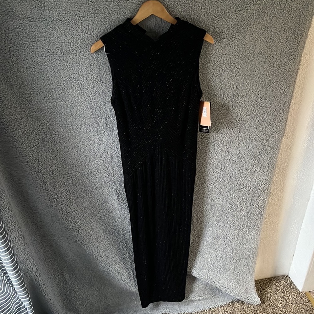 Alex Evenings Black sparkle long evening maxi stretch fitted dress NWT